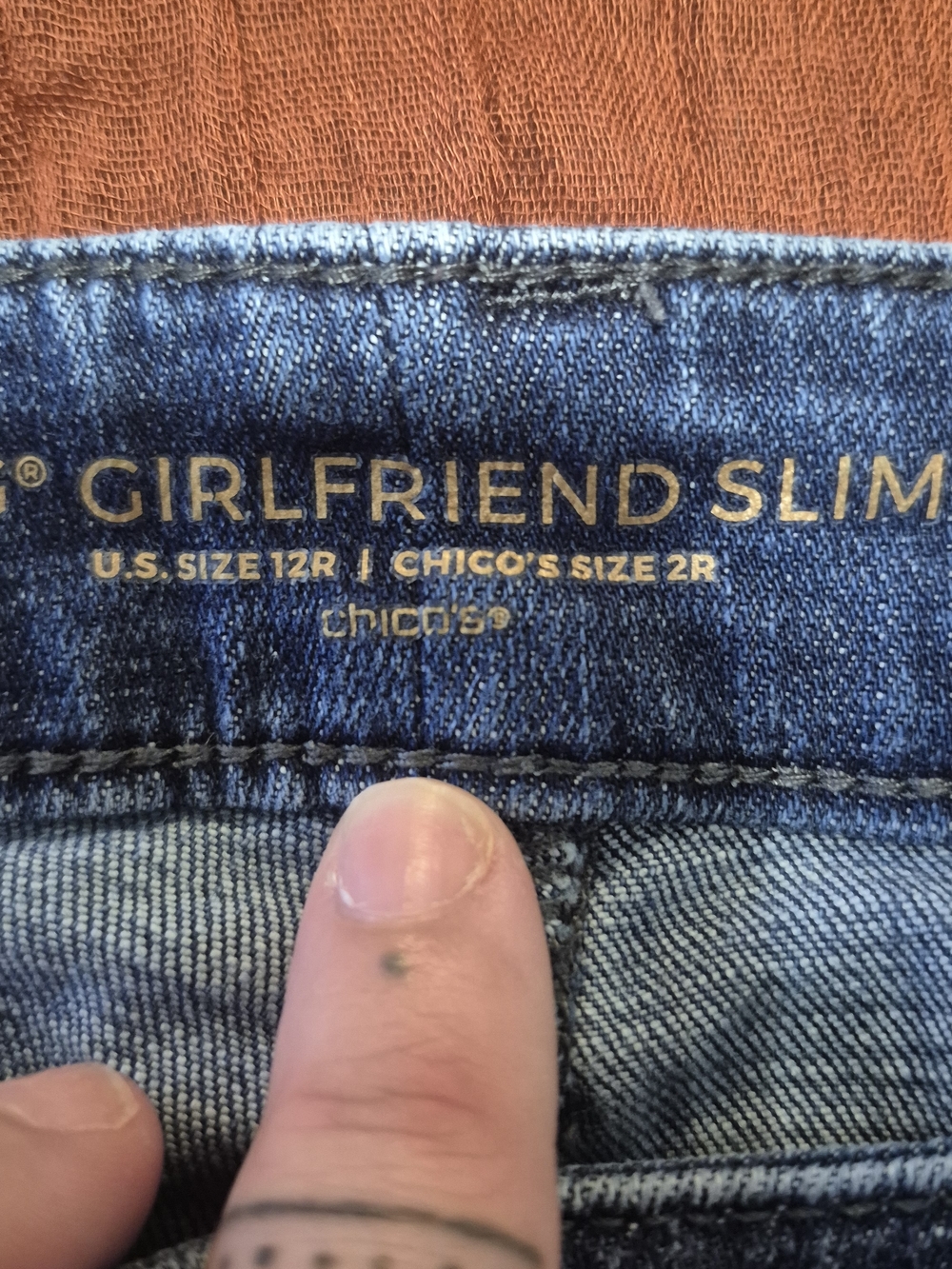 Chico's Blue Cropped Jeans with Leopard & Braided Fringe Hem - Picture 5 of 6